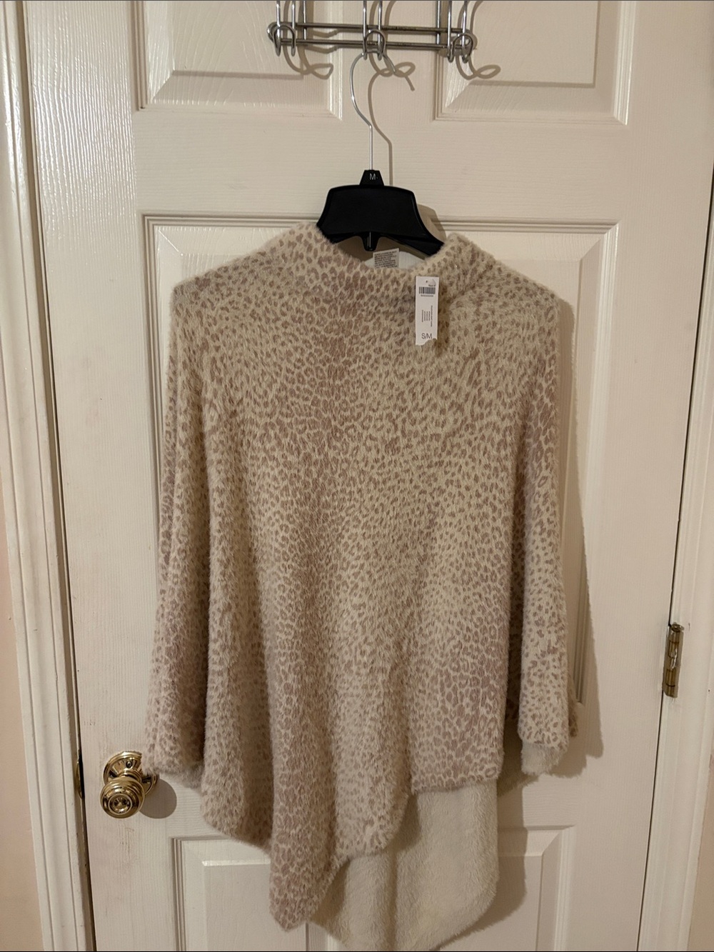 Chico's Cream and Taupe Leopard Mock Neck Poncho Sweater